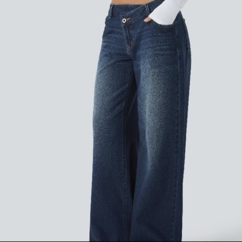 Halara Dark Wash Wide Leg Flare Jeans M High Rise Stretch Denim